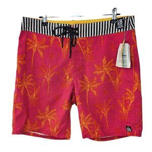 Reef Mens Board Shorts, Palm Tree, Striped, Swimwear, Unlined, Size 32